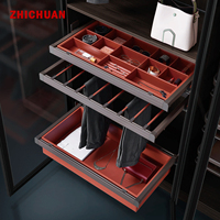 Organisateur de placard de luxe en cuir rouge haut de gamme pour pantalons, vêtements, bijoux et accessoires