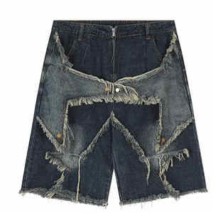 Vente en gros de shorts en denim vieilli avec logo 100% coton shorts en denim brodés lavés à l'acide - Product Image 6