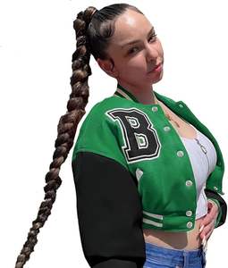 แจ็กเก็ตเลตเตอร์แมนสำหรับผู้หญิงแจ็กเก็ตเบสบอลลำลองสำหรับฤดูหนาวแขนหนัง - Product Image 3