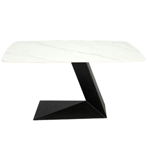 Modern Rectangular <b>Dining</b> <b>Table</b> 160x80cm Marble Top and Iron Legs 6-Seater Set for Home <b>Bar</b> or Office Assembled BA68096 - Product Image 1