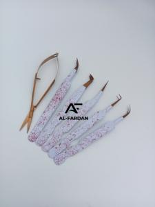 Pince à épiler professionnelle en fibre d'or rose en acier inoxydable pour extension de cils ciseaux à sourcils de couleur blanche pointe pointue Volume russe - Product Image 3