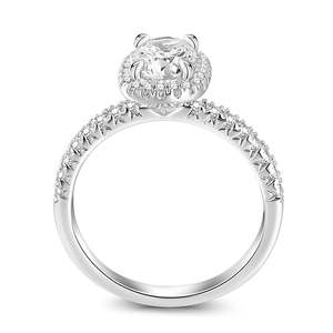Anillo de Compromiso Jeulia Halo con Corte Ovalado de Moissanita en Plata de Ley - Engaste Geométrico con Baño de Rodio - Product Image 3