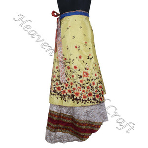 กระโปรงผ้าไหมหลากสีพิมพ์ลายสไตล์อินเดียย้อนยุคผ้าไหมอินเดียส่าหรีรอบกระโปรงชายหาด - Product Image 2