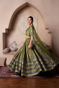 GHAZAL Modern Slim Fit Green Gota Patti Cotton Silk Lehenga Set avec Soft Net Dupatta pour les mariages et Diwali - Product Image 6