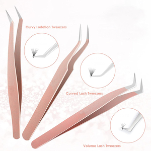 Juego de pinzas para extensión de pestañas, en acero inoxidable alemán, Color rosa claro, pinzas recubiertas, 5 uds. - Product Image 3