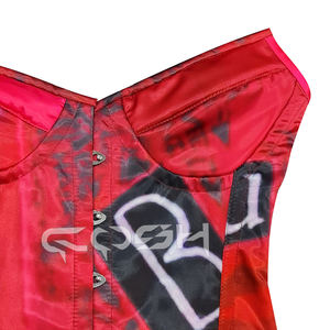 Corsé de satén rojo con estampado sublimado estilo urbano, con aros de acero de alta resistencia y copas con aros, corsés moldeadores de cintura |   Comprar Ahora - Product Image 3