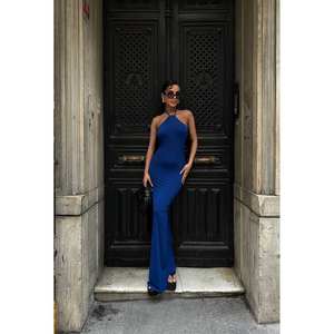 Vestido Maxi de Satén con Cuello Halter Transpirable y Diseño sin Espalda, Cintura Natural - Product Image 5