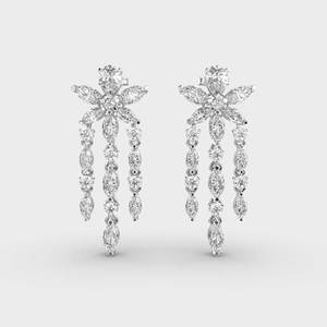 925 Argent Cristal Dangler Boucles D'oreilles De Mariage Marquise Ronde Et Poire Coupe Moissanite Diamant Boucles D'oreilles De Fiançailles Push Back Stud - Product Image 5