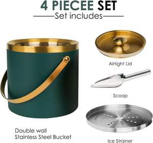 Cubo de hielo grande de acero inoxidable con aislamiento de doble pared de 3L con cuchara de metal de cobre de lujo enfriador de cóctel de cerveza de vino para fiestas - Product Image 5