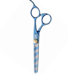 Ciseaux amincissants de coiffeur en acier allemand de couleur bleu clair avec repose-doigt fixe Ciseaux amincissants de coiffeur à bord tranchant - Product Image 5