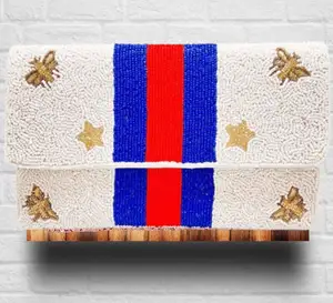 Or étoile luxe abeille thème rayé perlé pochette sac à main à la mode cristal et strass sac de soirée avec chaîne à bandoulière - Product Image 1