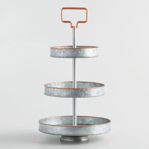 Galvanized 3 <b>Tier</b> Serving <b>Stand</b> With Copper Trim Metal Tiered Tray Platter For <b>Cake</b> Dessert Farmhouse Decor Event Display - Product Image 1