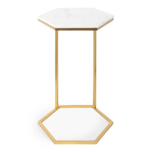 Mesa de mármol C hecha a mano, mesa auxiliar de sofá contemporánea con superficie de mármol pulido para interiores modernos - Product Image 3