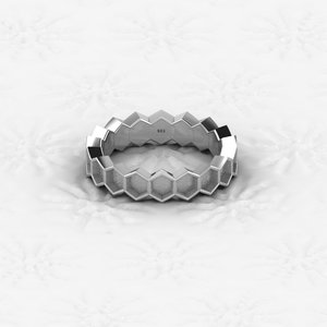Anillo de Plata de Ley 925 de la mejor calidad, 4x4mm, semimontaje, eternidad, patrón hexagonal, ajuste en blanco para accesorios de joyería, componentes - Product Image 2