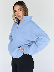 Sudadera de Mujer Elegante para Estar en Casa, con Estampado Personalizado, Media Cremallera Delantera, Dobladillo Ajustable, de Felpa |   Cómodo y Holgado - Product Image 6