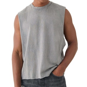 Camiseta sin mangas de alta calidad para hombre, estilo vintage, lavado ácido, 100% algodón, con logo personalizable, tejido holgado. - Product Image 5