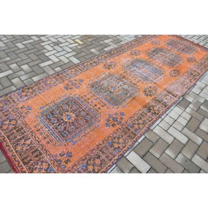 Vintage Turkish <b>Rug</b>, 4.3x11.6 ft <b>Runner</b> <b>Rug</b>, Orange Abstract <b>Rug</b> - Product Image 2