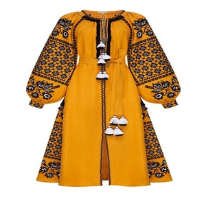 เดรส Maxi Boho แขนสั้นคอเหลี่ยมสำหรับผู้หญิงเดรสแขนสั้นปักลายสไตล์โบฮีเมียน - Product Image 1