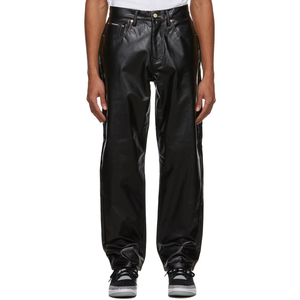 กางเกงแฟชั่นหนัง PU เอวสูงสำหรับผู้ชายเสื้อผ้าลายตรงสีพื้นมีกระดุมปิด - Product Image 6