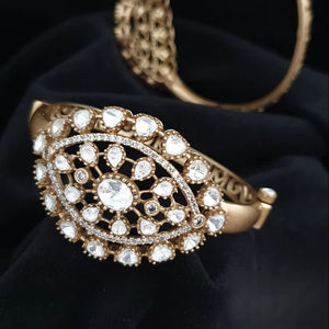 Polki <b>Bracelet</b> Brass Jewellery <b>Set</b> Matt Gold Polish Size Options 2.4 2.6 Gold Plated Fashion Jewelry for Weddings Engagements - Product Image 1