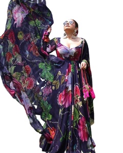 Présentation du nouveau concepteur dernier Anarkali imprimé bonne qualité imprimé Georgette tenue lourde Georgette avec 4 Mtr Flair - Product Image 1