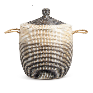 ตะกร้าหวายสีสันสดใสพร้อมฝาปิด ตะกร้าใส่ผ้า ตะกร้าสานด้วยมือ ตะกร้าจัดระเบียบของใช้ในบ้าน ตะกร้าใส่ของเล่น - Product Image 5