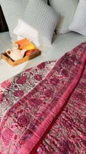 Good 200 GSM Cotton Filling Cherry Hand Block Printed Reversible Jaipuri <b>Quilt</b> Hand Stitched 90X108 Inches Luxury <b>Bedding</b> <b>Quilts</b> - Product Image 5