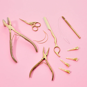 ชุดคีมต่อผมแบบกำหนดเองชุดคีมหนีบผมเทปสีทองพร้อมกระเป๋าหนัง - Product Image 5