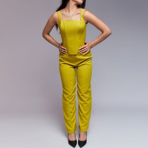 Elegant Mustard-Color Steel Boned <b>Corset</b> for Women Thin Woven with Beaded Straps Perfect Firm Control Layering Piece - Product Image 4