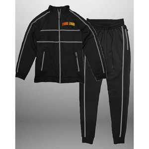 Ensemble coupe-vent pour hommes Survêtement en nylon pour hommes avec fermeture éclair en polyester à rayures réfléchissantes Survêtement coupe-vent deux pièces personnalisé OEM - Product Image 4