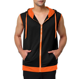 Hombres 100% algodón sin mangas sudaderas con cremallera deportes Slim Fit personalizado sin mangas Zip up cordón invierno hombres sudaderas con capucha sin mangas - Product Image 4