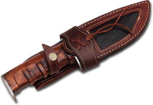 Couteaux de chasse droits de survie Damas personnalisés en gros Couteaux à manche en bois à lame fixe en acier Damas avec gaine - Product Image 6