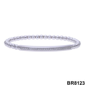 14K <b>Gold</b> <b>Beaded</b> Classic Bangle <b>Bracelet</b> with 0.27CTW Natural Emerald Cut Diamond Rhodium Plated Exclusive for Women - Product Image 2
