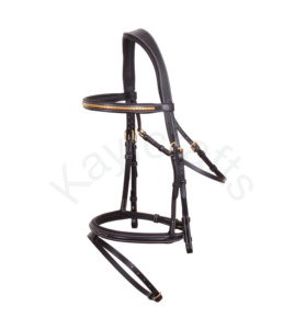 Brida de caballo negro con banda de latón Clincher para cejas con costuras blancas y banda para la nariz acolchada - Product Image 1