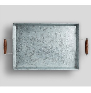 Juego de 2 Bandejas para servir de metal galvanizado con asa de forma rectangular para el hogar y el restaurante, bandeja para servir comida y bebidas - Product Image 5