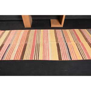 Traditional Red Beige Wool <b>Rug</b> 3.6 X 10.1ft Handmade Turkish Hallway Rectangle Patchwork Design Latex Backing for Living <b>Bedroom</b> - Product Image 3