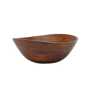 ชามเสิร์ฟผลไม้ขอบหยักทำจากเชอร์รี่ใหม่ชามไม้ธรรมชาติเคลือบด้านขนาดใหญ่ทำมือ - Product Image 1