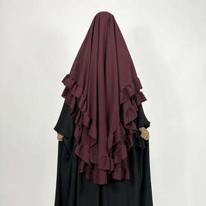 Haute qualité Thobe / Thawb 2024 nouveau volants Khimar haute qualité 3 couches tête cravate dos plaine prière écharpe femmes musulmanes - Product Image 1