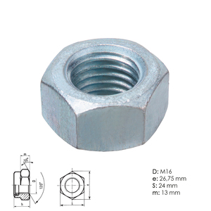 Zinc-plated Hex Nut M16 DIN934 Grade 6.0 - Product Image 1
