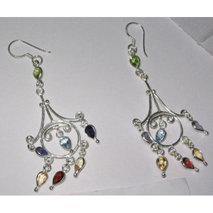 Boucles d'oreilles chandelier Shah Gems en argent sterling 925 avec sertissage griffe et pierre naturelle, bijoux de fête pour femme - Product Image 1