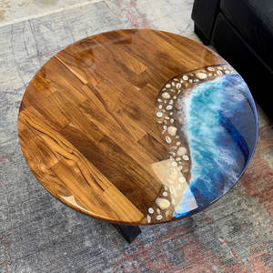 Meilleure vente Dessus de table à manger fait à la main Dessus de table basse en bois de résine époxy bleue personnalisé pour la maison, le bureau et le restaurant - Product Image 1