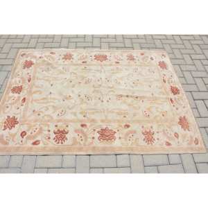 พรมปูพื้นขนาดใหญ่สไตล์ตุรกีวินเทจแบบคลาสสิกสีเบจสีแดงขนาด4.2x6ฟุตผ้าขนสัตว์แอบสแตรกสำหรับวัยรุ่นดีไซน์โถงทางเดินทรงสี่เหลี่ยมผืนผ้า - Product Image 3