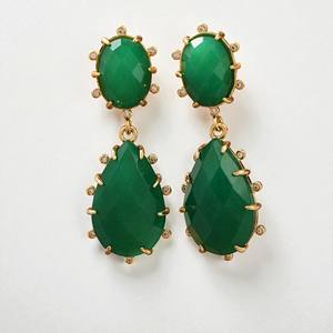 ต่างหูเงิน925สำหรับผู้หญิงทรงรีและลูกแพร์สีเขียวพลอยนิล - Product Image 1