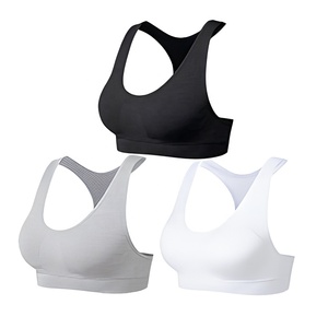 <b>Women</b> Sports Bra High Support Hollow <b>Back</b> Yoga Gym Bra Black White Gray Three <b>Pack</b> - Product Image 1
