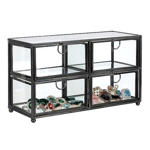 Triangle forme cosmétiques boîte de rangement bijoux rouge à lèvres métal et verre boîte décorative organisateur de stockage à la main - Product Image 4