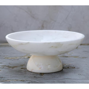 Bol de piédestal élégant en marbre naturel blanc fait à la main moderne poli bol de service à pied décor à la maison de luxe pour Table de cuisine - Product Image 1