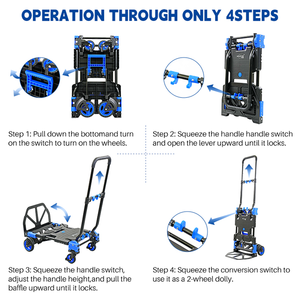 Chariot utilitaire pliable à quatre roues en PP, 7,3 kg, <span class=keywords><strong>portable</strong></span>, résistant à la rouille, poignée en TPR, roues silencieuses antidérapantes, OEM, transfert de marchandises - Product Image 2
