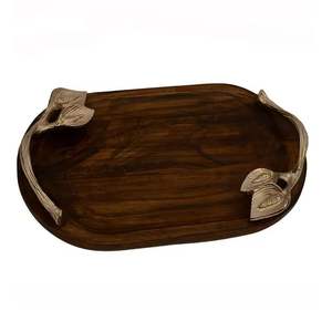 Classique New York Design Écologique À La Main En Métal Plateau De Nourriture En Bois De Mangue Plateau De Service pour La Maison Dîner Table Décor - Product Image 1