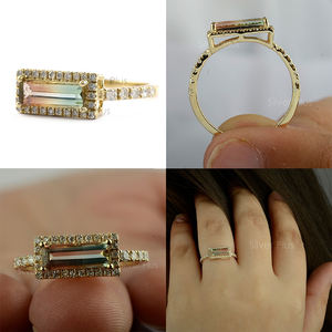 Última Colección Anillo Clásico de Oro Sólido de 14K con Turmalina Sandía para Aniversario de Bodas de Mujer - Product Image 4
