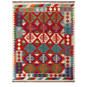 Alfombra Kilim de Maimana, Afganistán, 189 x 146 cm, Textil para el Hogar, Alfombra Afgana Tradicional Hecha a Mano - Product Image 1